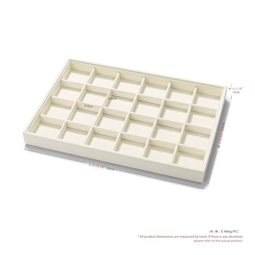 24 Grids Microfiber Jewelry Trays Ring Earrings Organizer Tray Stackable Jewelry Drawer Organizer (White) - color: Beige, size: 24 Grid