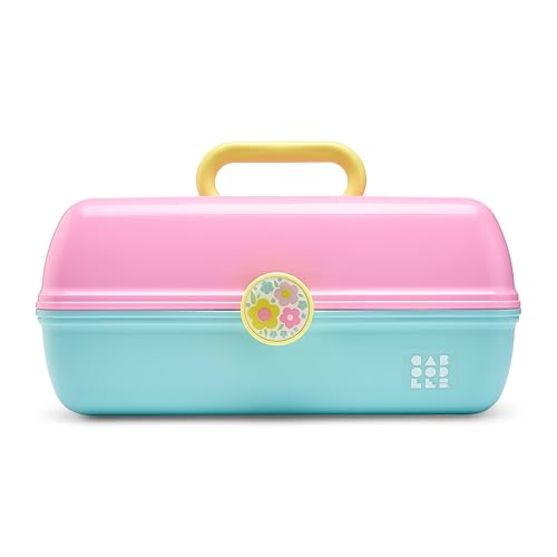 Caboodles On-The-Go Girl Makeup Box, Two-Tone Pink and Light Blue, Hard Plastic Makeup Organizer Box, Built-In Mirror, Secure Latch for Safe Travel, Spacious Storage for Large Items - color: Pink and Light Blue