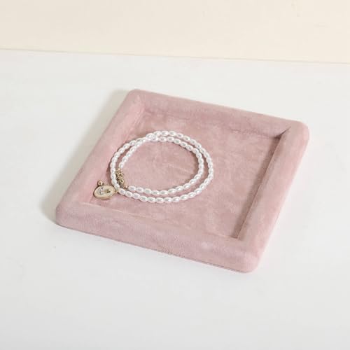 Jewelry storage organizer plate, Square velvet Jewerly display tray, Empty Jewelry showcase tray for Necklace Bracelet Ring Earring display stand holder (Pink-Medium, 5.9 x 5.9 in) - color: Pink, size: 5.9" x 5.9"