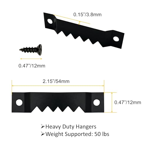 50 Pack Large Heavy Sawtooth Picture Hangers Steel Picture Hangers with Screws Picture Hang Solutions, for Hanging Clock Paintings Artwork Picture Frame Hook Photos (Black，Supports 50 lbs) - color: Large Black - 50 Pack