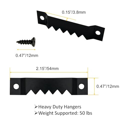 50 Pack Large Heavy Sawtooth Picture Hangers Steel Picture Hangers with Screws Picture Hang Solutions, for Hanging Clock Paintings Artwork Picture Frame Hook Photos (Black，Supports 50 lbs) - color: Large Black - 50 Pack