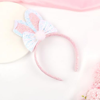 Totelux Easter Headband Bunny Ears Hair Band Glitter Sequins Rabbit Ears Hair Accessories for Women Girls Easter Party Favor Pink - color: Pink
