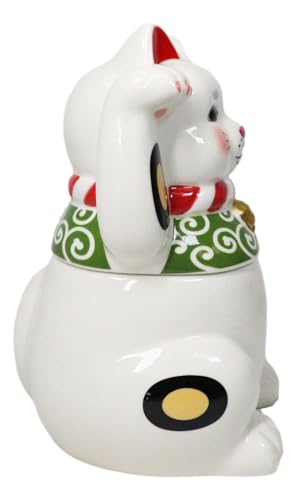Ebros Gift Japanese Maneki Neko Lucky Charm Cat with Right Paw Up Ceramic Cookie Jar Kitchen Decor Figurine Accent