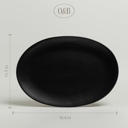 over&back Coupe Stoneware Serving Platter - Elegant 1-Piece Oval Serving Platter to Complete Your Kitchen Set - 16.4" x 11.5" - Semi-Matte Black - color: Black, size: Oval Platter