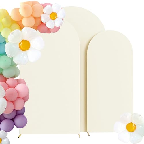 HAINARverS Set of 3 Wedding Arch Cover 6FT,6.6FT,7.2FT Spandex Fitted Stretchy Arch Stand Covers,2 Sided Round Top Chiara Backdrop Cover for Birthday Party Banquet Baby Shower Arch Decoration(Ivory) - color: Ivory, size: 6FT,6.6FT,7.2FT