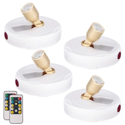 HAMVIDNE LED Spotlight, Battery Powered Picture Lights, Uplighting Indoor, Puck Lights with Remote, Stick Spot Light for Wall Display Picture Dartboard Painting Artwork Accent Closet-4Pack - color: White+G, size: 4 Pack