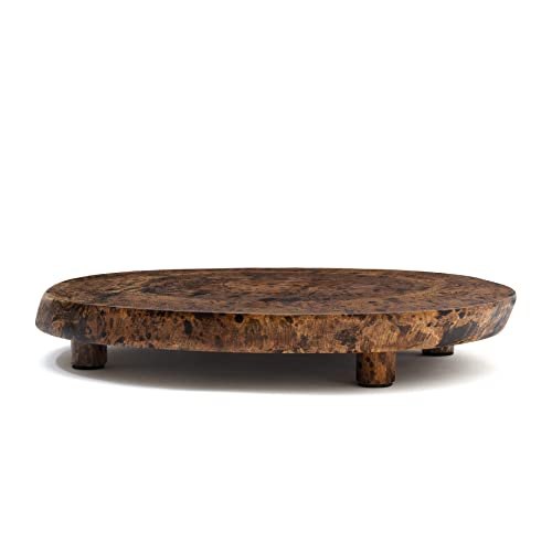 Lipper International 1210 Acacia Burl Finish Serving Board with Feet for Cheese, Crackers, and Hors D'oeuvres, Medium, 10" to 13" Diameter x 2" (Pack of 6) - size: Medium, 10" to 13" Diameter x 2" (Pack of 6)