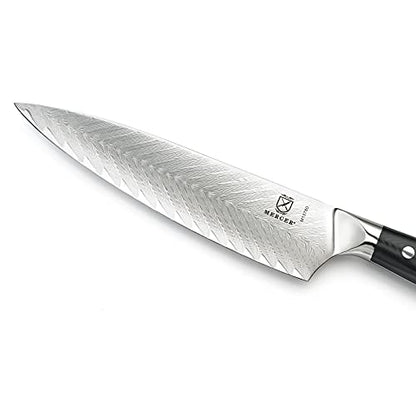 Mercer Culinary M13780 Premium Grade Super Steel, 8-Inch Chef's Knife w/Leaf Pattern Blade, G10 Handle - style: Chef's Knife Leaf Pattern Blade 8 Inch
