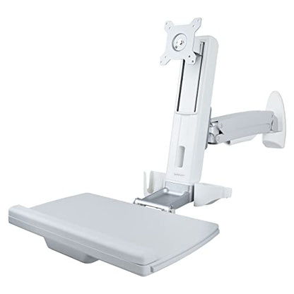 StarTech.com Wall Mount Workstation, Full Motion Sit Stand Desk w/Height Adjustable VESA Monitor Arm & Keyboard Tray, Ergonomic Wall Mounted Computer Workstation, Single Display, TAA - color: Silver, style: Wall Mount – Spring Arm