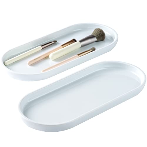 SheeChung Acrylic Vanity Tray Bathroom Storage Tray, 9.65 in x 4.5 in Catchall Holder, Countertop Sink Dispenser Organizer for Cabinet, Vanity, Shelf, Cupboard, or Closet Organization (2 Pack, White) - color: White Acrylic, size: 2 Pack (9.65" X 4.5" X 0.