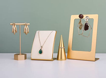 Beige Necklace display stand, Velvet Jewelry necklace display holder for selling, small metal earring neck storage organizer, online jewelry photography props【Beige】 - color: Cream