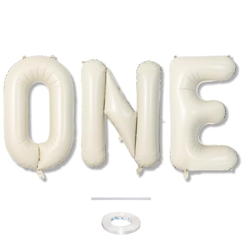 40 Inch Beige One Balloons for 1st Birthday, Cream White Sand One Balloon Letters with Ribbon, Neutral Ivory Alphabet One Balloon for Boys Girls First Birthday 1 Year Old Baby Shower Party Decorations - color: Cream - One
