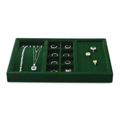 4 In 1 Velvet Jewelry Trays Jewelry Drawer Organizer Tray Stackable Jewelry Trays Necklace Bracelet Ring Earring Organizer Tray (Green) - size: 3 Grid