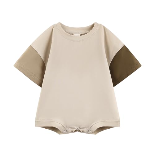 Bafeicao Baby Boy Girl Bubble Romper Color Block Short Sleeve T Shirt Newborn Summer Bodysuit - color: Apricot, size: 3-6 Months
