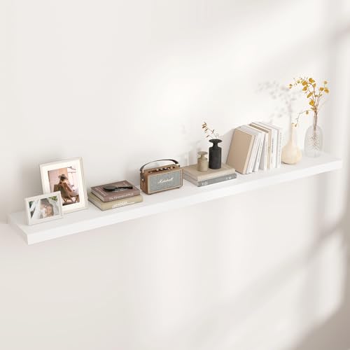 Venusmiles Floating Shelves for Wall, Engineered Wood Wall Shelves with Invisible Brackets for Living Room Bedroom Bathroom Office Kitchen Decor and Storage (White, 72" W x 9" D x 1.5" H) Set of 1 - color: Matte White, size: 72"W, Set of 1