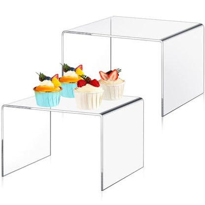 RattanView 2 Pcs 8 Inch Large Acrylic Risers Display Stands 5 mm Thick Acrylic Shelf Riser Showcase for Collectibles Jewelry Cupcakes Food Figures Perfume Cabinet (Clear) - color: Clear, size: 8 Inch, 5 mm