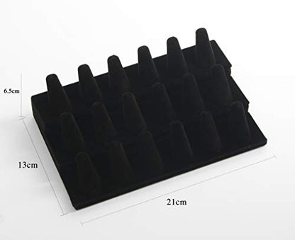 Stratalife Ring Holder 18 Slot Finger Ring Display Jewelry Holder Organizer Storage Jewelry Display Stand for Vendor Selling Velvet Black