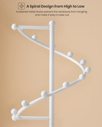 Lolalet Necklace Stand with 11 Hooks, Helix-shaped Jewelry Organizer Metal Rack Long Necklaces Hanging Display Holder Round Base Antique Jewelry Bracelets for Girls Women Wife -White - color: White