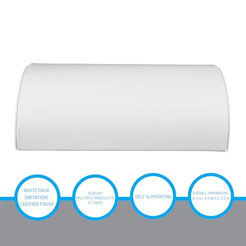 SSWBasics Half Moon White Faux Leather Bracelet Holder - Elegant Bracelet Holder Display - Premium Bracelet Display Stand, 8 1/4"L x 5"W x 2 1/2"H