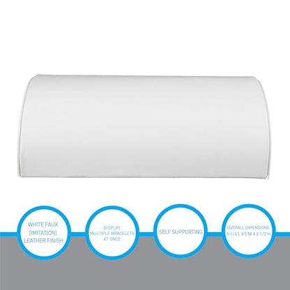 SSWBasics Half Moon White Faux Leather Bracelet Holder - Elegant Bracelet Holder Display - Premium Bracelet Display Stand, 8 1/4"L x 5"W x 2 1/2"H