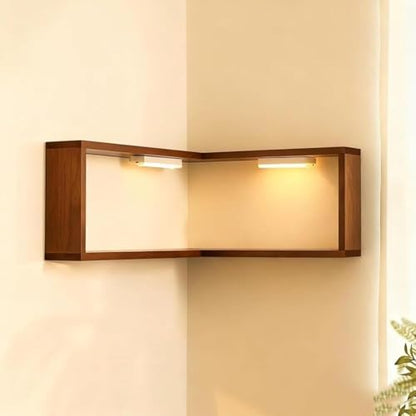 Smart Corner Shelves that Light up Your Space, Set of 3 Corner Floating Storage Shelves,Wooden Wall-Mounted Corner Shelf Display Rack, Space-Saving (Set of 3(LED Light not Included)) - size: Set of 3(led Light Not Included)