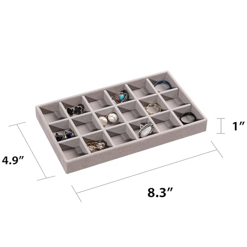 Frebeauty Jewelry Organizer Tray,Stackable Velvet Jewelry Trays,Drawer Inserts Earring Organizer For Women Jewelry Storage Display Case for Rings Stud Necklaces,Set of 9(Grey) - color: Grey, size: Set 9