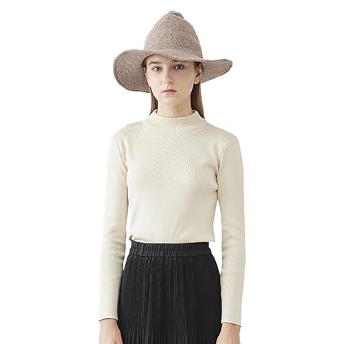 Halloween Witch Hat for Women Wide Brim Foldable Wizard Hat Wool Knit Pointed Cap Cosplay Costume Accessory - color: Khaki