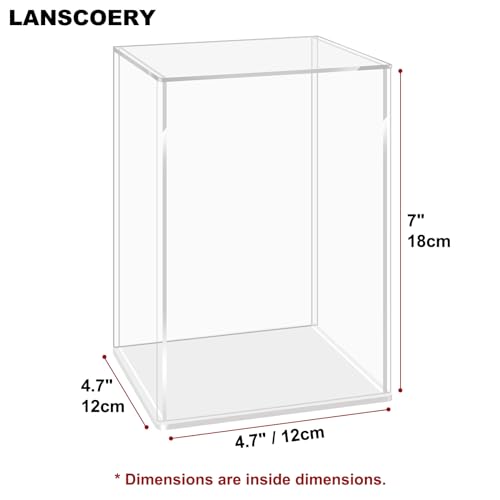 LANSCOERY Acrylic Display Case, 4.7x4.7x7 in, Upgraded Thickened UV-Resistant Showcase, 98% Clarity Dustproof Box with Glossy White Base for Action Figures, LEGO & Models, Scraper & LED Light - color: White, size: 4.7x4.7x7inch; 12x12x18cm