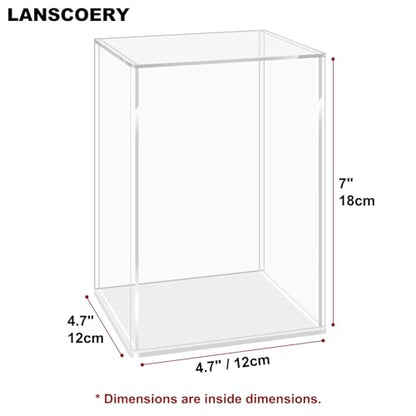 LANSCOERY Acrylic Display Case, 4.7x4.7x7 in, Upgraded Thickened UV-Resistant Showcase, 98% Clarity Dustproof Box with Glossy White Base for Action Figures, LEGO & Models, Scraper & LED Light - color: White, size: 4.7x4.7x7inch; 12x12x18cm