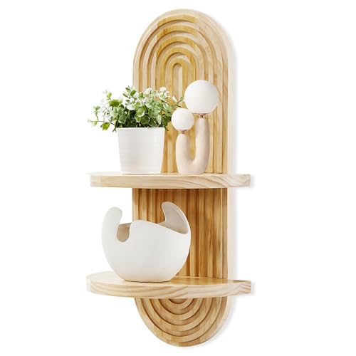 SweetSage Wooden Arched Wall Shelf - Boho Decor Floating Shelves Book Display Rainbow Shelf for Home Bedroom Living Room Nursery Office 22 x 11.8 Inches Natural - color: Natural, size: 22" x 11.8"