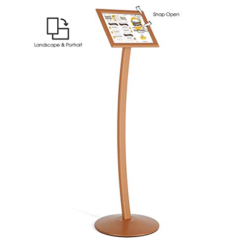 M&T Displays Curved Menu Board, 8.5x11 Pedestal Sign Holder Copper Floor Standing Aluminum Front Loading Easy Open Poster Message Advertisement Holder For Restaurant Cafe Hotel - color: Copper, size: 8.5x11