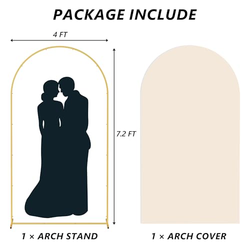 Neatsure Arch Backdrop Stand and Cover Set, 7.2FT Metal Photo Balloon Arch Backdrop Stand for Wedding Birthday Party Baby Shower Ceremony Graduation Decoration, Beige - color: Beige, size: 7.2FT