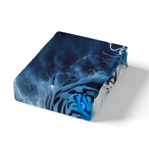 Feelyou Tiger Bed Sheets Set Twin Size Safari Cat Print Bedding Set for Kids Boys Girls Wildlife Sheets with Deep Pocket Fitted Sheet Wild Animal Bedding Set - color: Black Blue, size: Twin