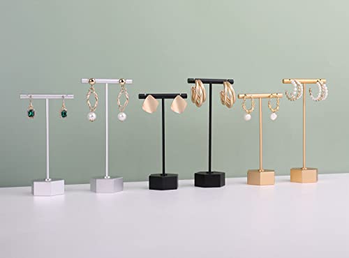 Metal 2pcs Earring T Stand Silver Retail Display Holder for Show, White T Bar Jewelry for Online Store Photography 【Silver-Hexagon Base 2pcs Height 4.5" and 5.3"】 - color: C1/Silver Hexagon Base 2pcs Height 4.5" and 5.3"