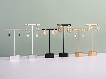 Metal 2pcs Earring T Stand Silver Retail Display Holder for Show, White T Bar Jewelry for Online Store Photography 【Silver-Hexagon Base 2pcs Height 4.5" and 5.3"】 - color: C1/Silver Hexagon Base 2pcs Height 4.5" and 5.3"