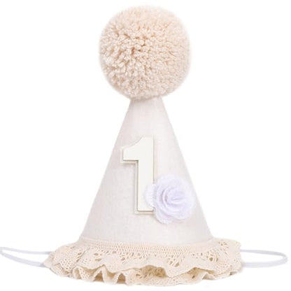 Baby In Bloom 1st Birthday Hat - First Birthday Party Decorations, Boho Cute First Birthday Hat - color: White