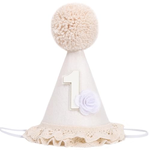 Baby In Bloom 1st Birthday Hat - First Birthday Party Decorations, Boho Cute First Birthday Hat - color: White