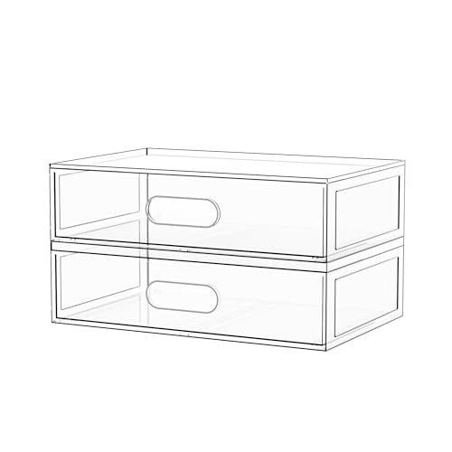 2 Pack Clear Makeup Storage Drawer, 12''W Stackable Bathroom Organizers and Storage Drawer, Acrylic Cosmetic Display Case For Vanity, Undersink, Cabinets, Desk Organizer - size: 2 Pack