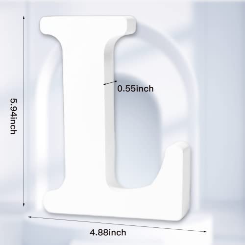 AOCEAN 6 Inch White Wood Letters - Unfinished Wood Letters for Wall Christmas Decor Standing Letters Slices Sign Board Decoration for Xmas Home Party Projects (L) - style: L