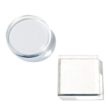 RENIAN Clear Polished Acrylic Square &Round Display Base Blockfor Jewelry Ring Stand Showcase Holder Flat Lay Photography Props，2 Pack