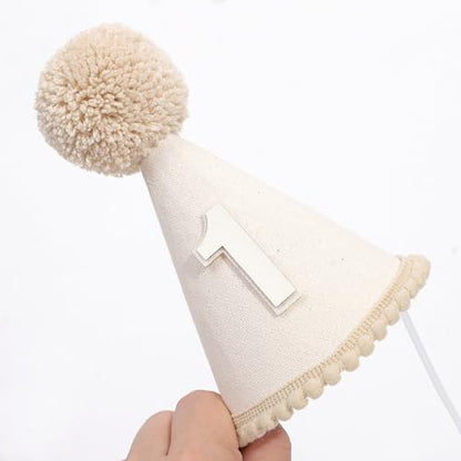Boho First Birthday Hat-Natural 1st Birthday Boho Decorations,One Birthday Costume Headwear,Cake Smash Photo Prop - color: Beige