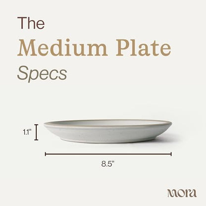 MORA Medium Plates Set of 4, 8.5 inch Ceramic Pottery Salad Plates - Microwave, Oven and Dishwasher Safe - Oat - color: Oat