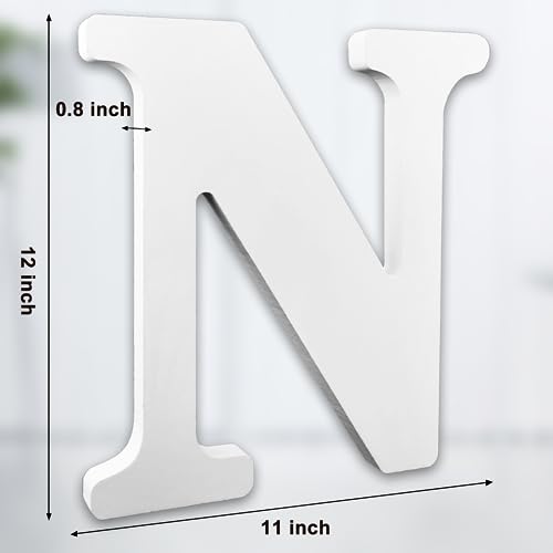AOCEAN 12 Inch White Big Wood Letters Unfinished Wooden Letters for Wall Decor Decorative Standing Letters Slices Sign Board Decoration for Craft Home Party Projects (N) - color: N