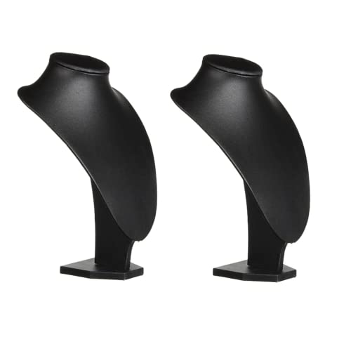 Comelyjewel Necklace Holder Stand Set of 2, Jewelry Bust Display Stand for Necklaces, Velvet Mannequin Jewelry Organizer for Women, Jewelry Display for Vendors, Vanity & Retail (Black Faux Leather) - color: Black Faux Leather