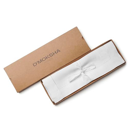 D'Moksha Homes White Linen Placemats Set of 4 - Classic Hemstitch Placemats 14 x 19 Inch - 100% Pure Linen Table Mats for Spring - Handcrafted and Machine Washable - color: 09 - White