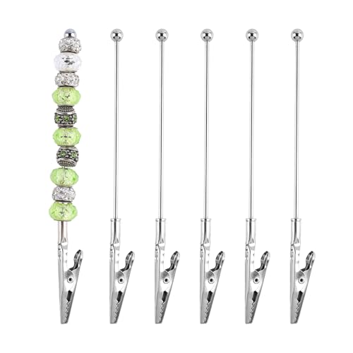 Framendino, 6 Pack Beaded Alligator Clips Long Tailed Clamp Photo Clip Holder Card for Garden Office Crafts