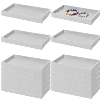 Inbagi 16 Pcs Small Velvet Jewelry Tray Stackable Jewelry Drawers Organizer Trays Storage Display Trays for Earring Ring Necklace Bracelet 8.3 x 5 x 1 Inches, Grey