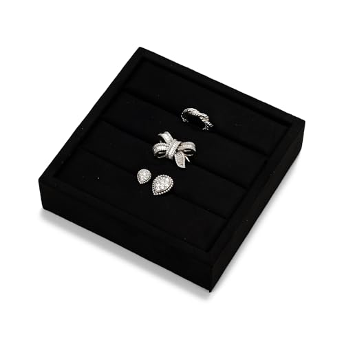 Black Velvet 3-Slots Jewelry Ring Display Tray Showcase Small Jewelry Display Organizer Tray for Rings(S) - color: Black, size: S