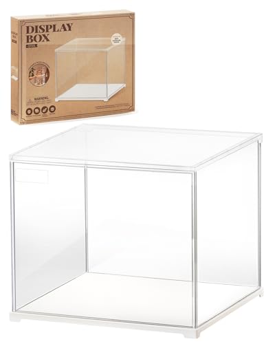 ROBOTIME Clear Acrylic Display Case Dustproof Box Stand with White Base, Dust Cover Display Case for Assemble Countertop Cube Organizer Stand Storage Boxes（11.3x9.3x9.6inch）