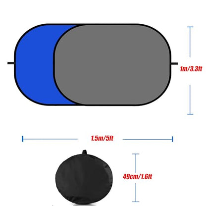 3.3x5ft/1x1.5m Chromakey Backdrop, 2-in-1 Blue Screen and Grey Screen, Collapsible Reversible Pop Up Background for Photography Studio, Live Streaming, Video Shooting (Blue/Gray) - color: Blue/Gray, size: 3.3x5ft